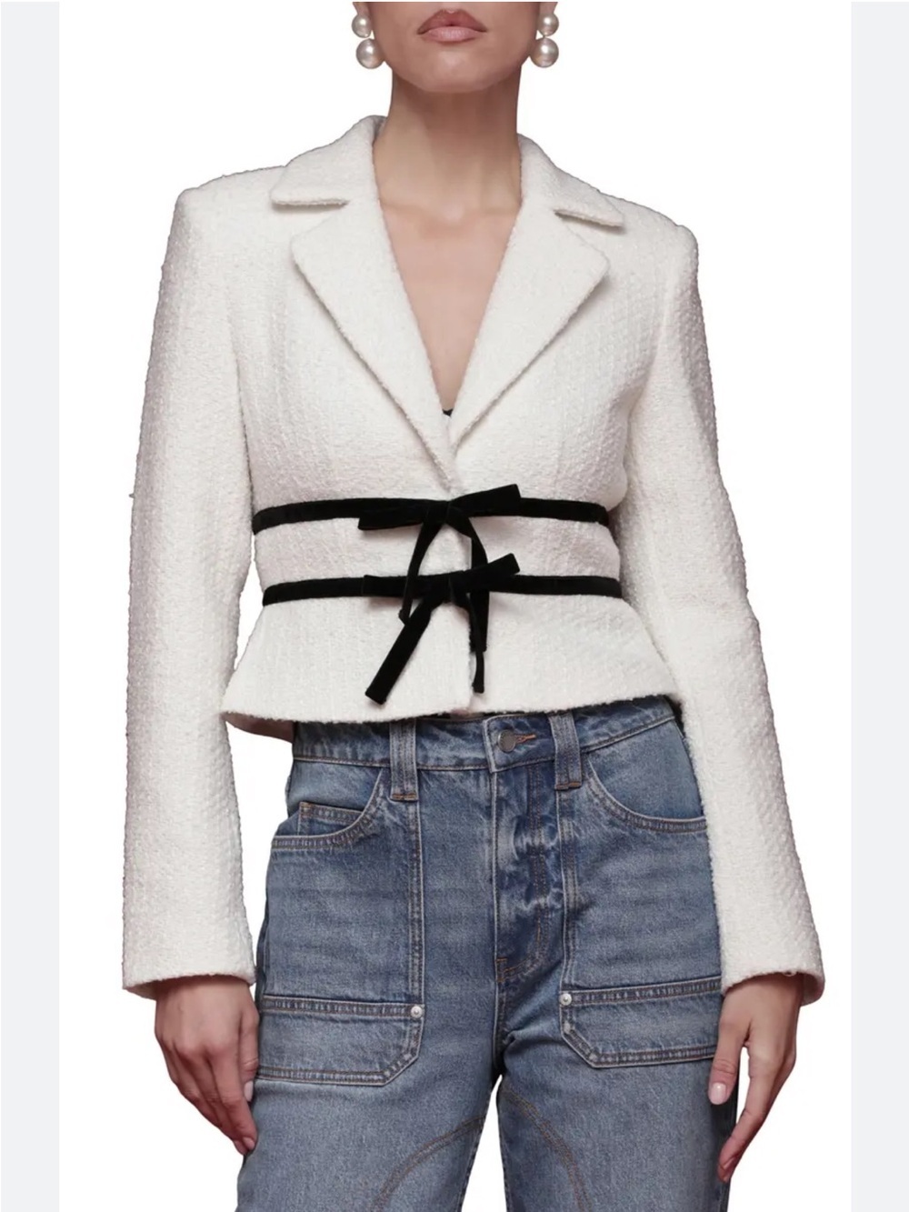 Avec Les Filles Bow Tweed Crop Jacket Minimalist Modern Sleek XL business casual - Picture 7 of 15